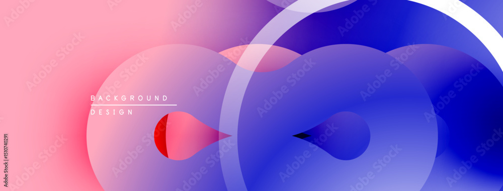 Poster Abstract gradients, overlapping circles create vibrant visual. Soft pinks blend into deep blues, modern design element.