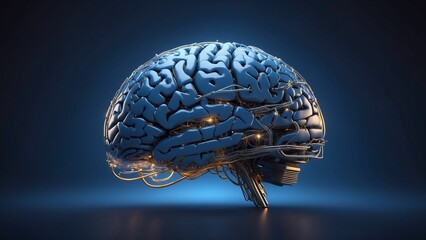Abstract 3D Neural Network Brain with Internal Glow and Cybernetic Details