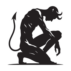 Minimalistic hunched demon silhouette ideal for fantasy themes – hunched demon silhouette – hunched demon vector illustration – silhouette of hunched demon

