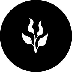 Botanical emblem of stylized leaf sprig against a contrasting dark background