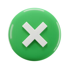 Obraz premium 3D render of white cross or cancel icon on green circular button, symbolizing close, error, or rejection in UI design