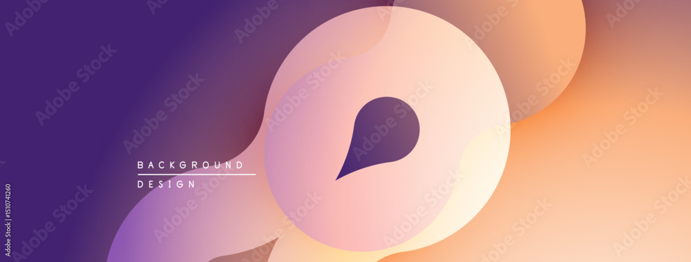 Poster Abstract gradient background. Overlapping shapes create soft visual flow. Purple, orange hues dominate composition. Minimalist design.