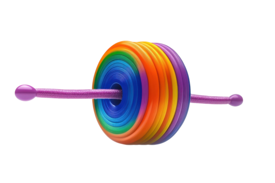 A vibrant rainbow spring toy showcasing playful movement and tactile joy with a purple rod on transparent background