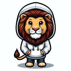 Vector cartoon lion with hoodie