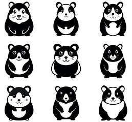 Obraz premium Cute Hamster Silhouette Icon Collection