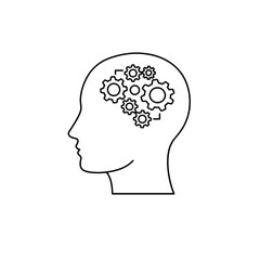 Abstract Human Head Gears Outline, Minimalist Icon. Monochrome. Autism Spectrum Detailed Thinking, Cognitive Process. For Education, Awareness, Web, App