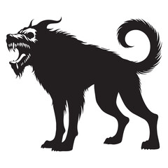 Dark mythological hellhound silhouette crafted for fantasy themes – hellhound silhouette – hellhound vector illustration – silhouette of hellhound

