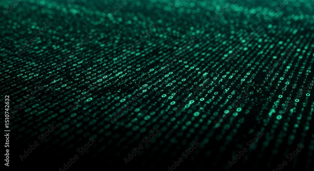 Fototapete Abstract teal digital data stream; countless binary digits forming waves across the image, creating a sense of depth and movement