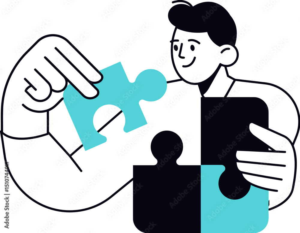 Poster puzzle solving strategy illustration for business success teamwork and problem solving solution conc