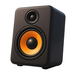 Fototapeta premium A modern black and orange studio monitor speaker isolated on a black background