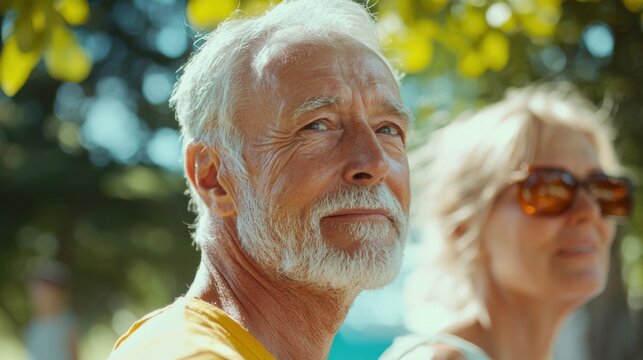 Group of happy elderly people bonding outdoors at the park - Old people in the age of 60, 70, 80 having fun and spending time together, concepts about elderly, seniority and wellness aging