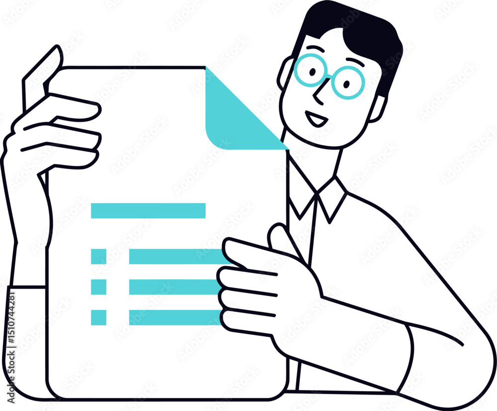 Poster man holding document checklist form illustration vector graphic design business report data analysis