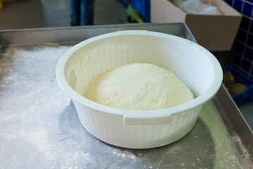homemade baking concept: dough expanding in a bowl during fermentation