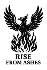 Fototapeta premium Monochrome vector illustration of a phoenix rising from flames, with the text 