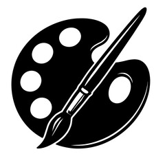 Monochrome vector illustration of an artist's paint palette with a paintbrush, ideal for themes of creativity, art, or painting.