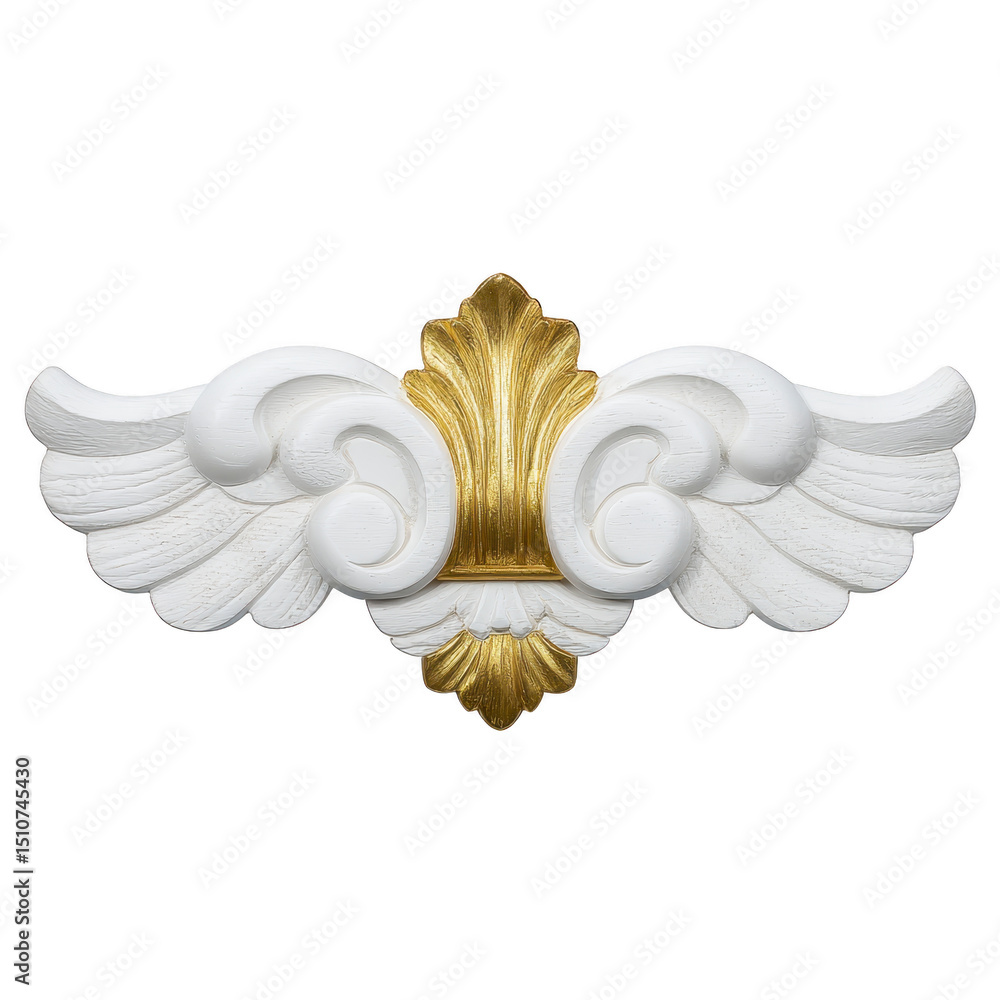 Poster ornate white and gold decorative element with intricate scrollwork and symmetrical design, often use