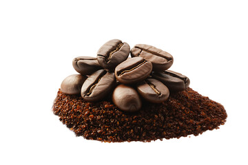 Aromatic Roasted Coffee Beans Resting on Ground Coffee a Rich Brew Experience