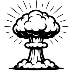 Monochrome vector illustration of a nuclear explosion mushroom cloud, ideal for themes of destruction, power, or war.