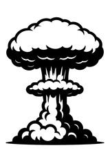Monochrome vector illustration of a nuclear explosion mushroom cloud, ideal for themes of destruction, power, or war.
