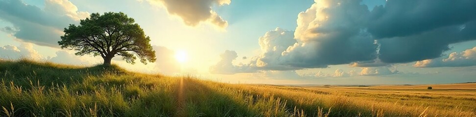 A dramatic, sweeping view of a windy landscape; grasses and trees bending under the force of nature Perfect for illustrating power, freedom, or environmental themes , tempest, environmental, sky