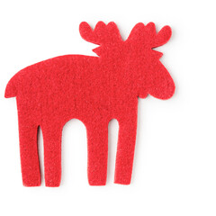 Christmas red reindeer, fleece toy photography isolated on white background. Clipping path. Original shadow.