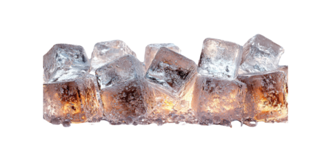 Ice Cubes With Warm Backlighting. Contrast Of Cold And Warm Elements In Beverage Presentation Isolated On Transparent Background