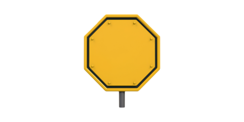 Yellow Blank Octagonal Road Sign. Symbol Of Caution And Traffic Regulation Isolated On Transparent Background