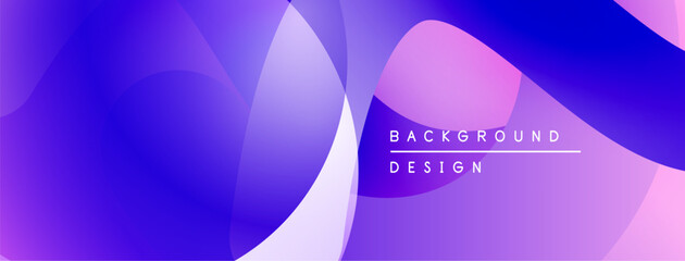 Abstract fluid shapes blend purple, blue hues. Modern design evokes movement, depth. Minimalist text reads background design.