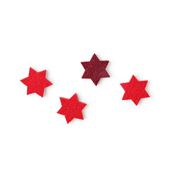 Christmas small stars, fleece toy photography isolated on white background. Clipping path. Original shadow.