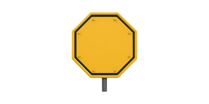 Yellow Blank Octagonal Road Sign. Symbol Of Caution And Traffic Regulation Isolated On Transparent Background