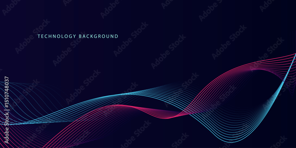Wall mural abstract glowing wave lines on dark blue background. dynamic wave pattern. modern flowing wavy lines
