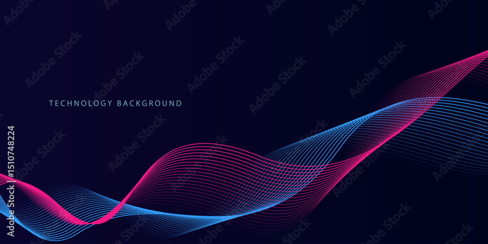 Wall mural abstract glowing wave lines on dark blue background. dynamic wave pattern. modern flowing wavy lines