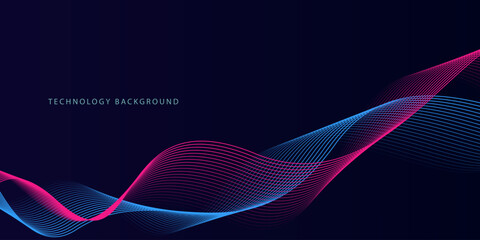 Abstract glowing wave lines on dark blue background. Dynamic wave pattern. Modern flowing wavy lines. Futuristic technology concept. Suit for banner, poster, cover, brochure, flyer, website
