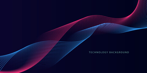 Abstract glowing wave lines on dark blue background. Dynamic wave pattern. Modern flowing wavy lines. Futuristic technology concept. Suit for banner, poster, cover, brochure, flyer, website