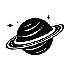 Planet Saturn with planetary ring vector, cosmos and planet silhouette 