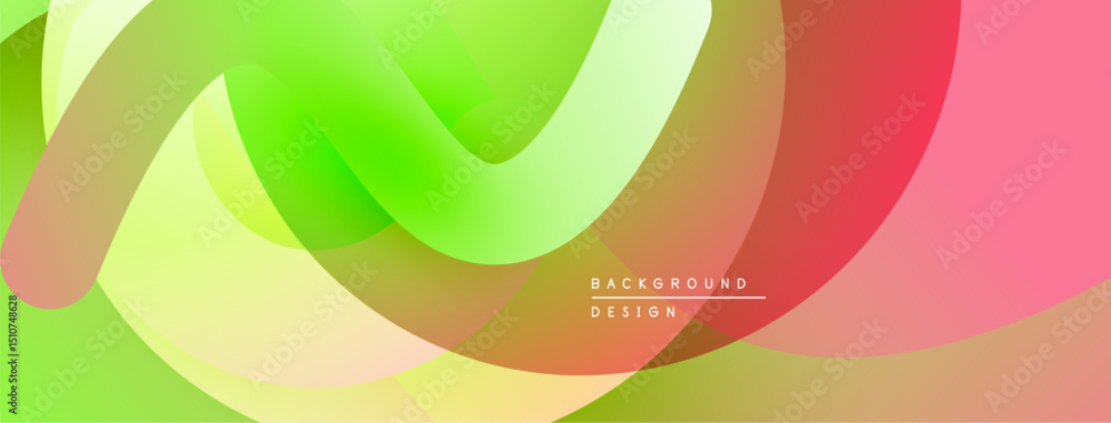 Poster abstract fluid shapes, vibrant colors blend. green, yellow, pink hues create dynamic composition. mo