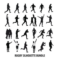 Rugby Silhouette Bundle | Player Action Clipart | Running & Ball Holding Vector EPS with white background .
