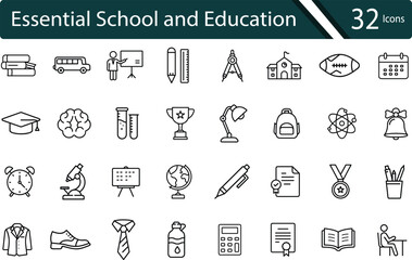 Essential School and Education Icon Set for Learning & Classroom Design.