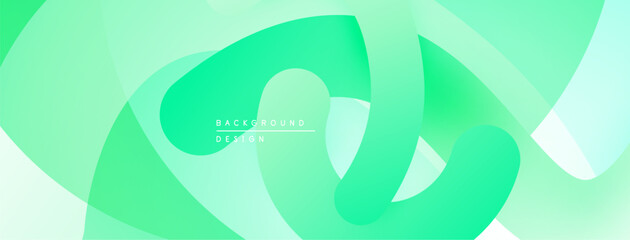 Abstract green layers create flowing shapes. Soft gradients suggest movement, modern design aesthetic. Minimal text present.