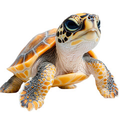 Portrait of a captivating juvenile sea turtle against a solid black backdrop