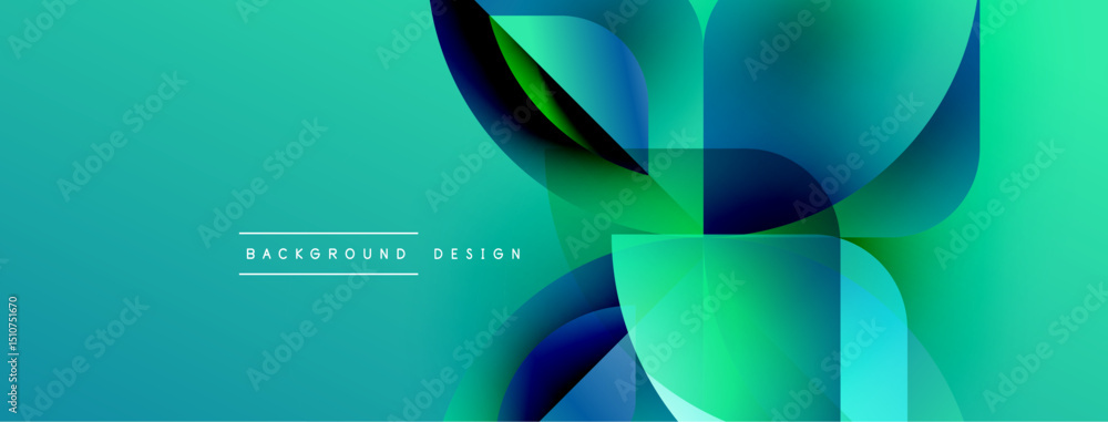 Poster abstract fluid shapes overlap, creating vibrant teal, blue gradients. modern design element for back