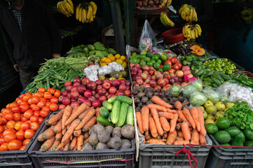 Various vegetables are being sold at market, Darjeeling, West Bengal, India.
