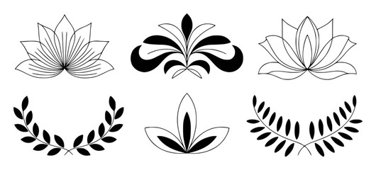 Black and white floral and leaf elements