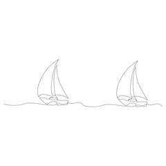 Vector continuous one simple single abstract line drawing of Sailboat travel tourism concept isolate