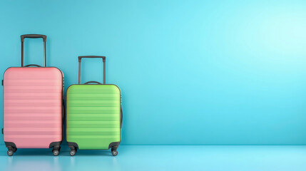 Stylish pastel travel luggage set featuring three colorful suitcases on minimalistic background perfect for packing tips travel blogs influencers and modern vacation planning guides