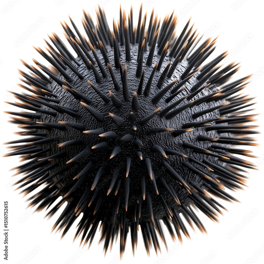 Poster abstract spherical object with sharp spikes isolated on a black background studio shot