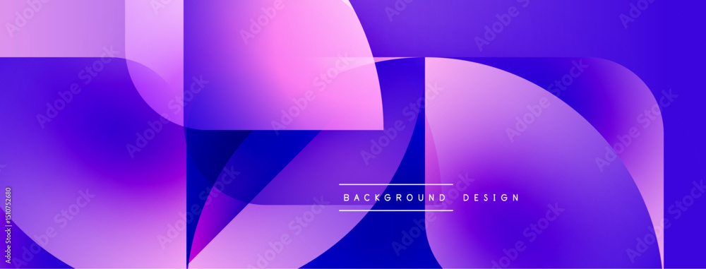 Poster Abstract geometric shapes, vibrant purple hues, modern design. Gradient layers create dynamic visual texture. Background element for digital projects.