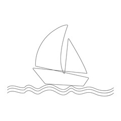 Vector continuous one simple single abstract line drawing of Sailboat travel tourism concept isolate