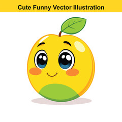 Happy Yellow Apple Cartoon Character with Big Eyes and a Smile
