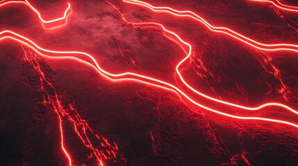 Abstract red glowing lines on dark surface
